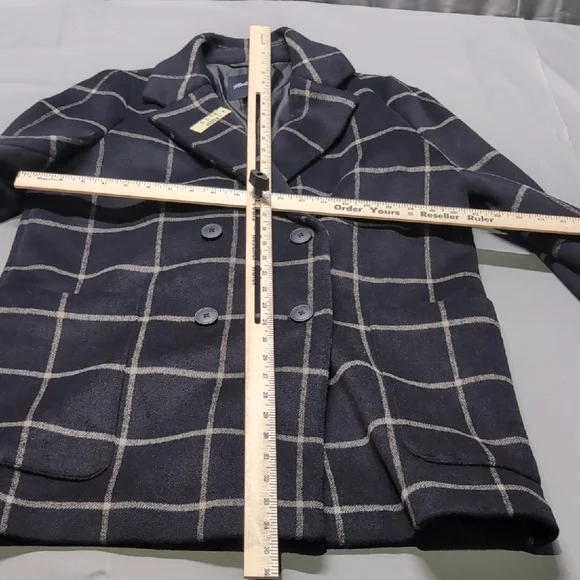Madewell Womens Hollis Double Breasted Black White Peacoat Windowpane Check Sz L - Picture 4 of 7